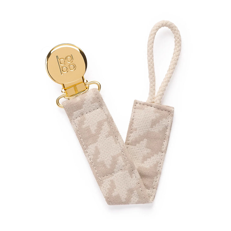 Beige Houndstooth pacifier clip